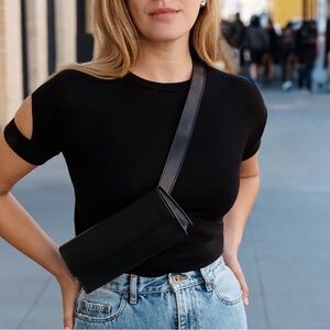 Black cut out short sleeve tee